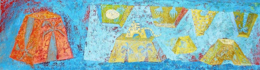 "Pirámide naranja" óleo/yute 50x180 cm