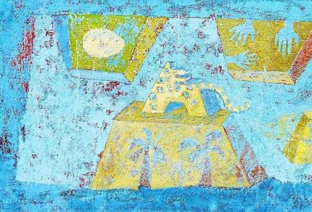 Pirámide Naranja 50 x 180 cm. Oleo/yute